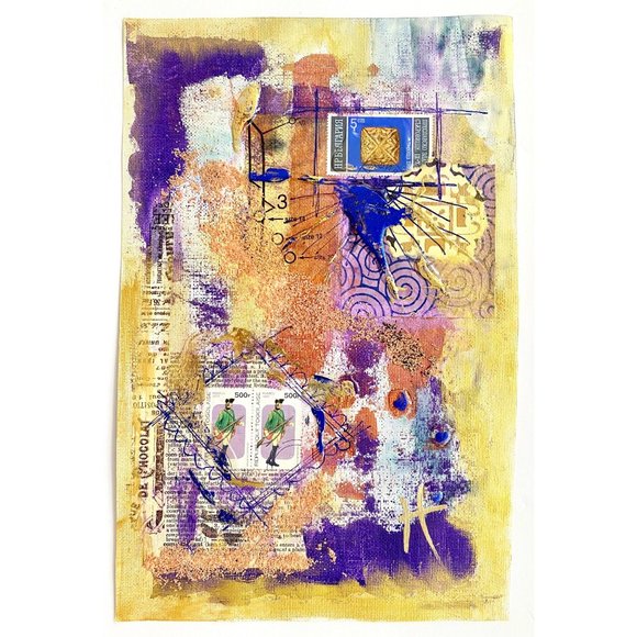 Golden March - Original Wall Art Mixed Media Painting 11"x14" Matted Decor - Picture 4 of 8